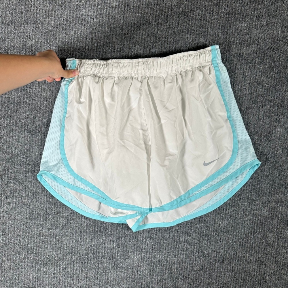 Nike Running Shorts Womens Size Large White Blue Dri-Fit Mesh Trim Athletic